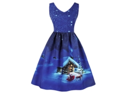 Vestido De Natal Laxiscreed Sem Mangas, Decote V, Estampa Plissada Azul Escuro, Tamanho 4xl