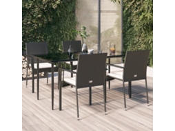 Conjunto 5 Peças Jantar P/ Jardim C/ Almofadões Vime Pe Preto Dkd Home Decor