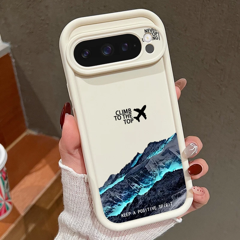 Capa Para Celular Google Pixel 7 Pro (branco-creme) Com Estampa De Avião E Montanha Nevada, Em Tpu Resistente A Impactos.