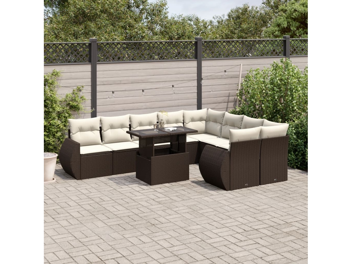 Vidaxl 10 Pcs Conj. Sofás Jardim com Almofadões Vime Pe Castanho