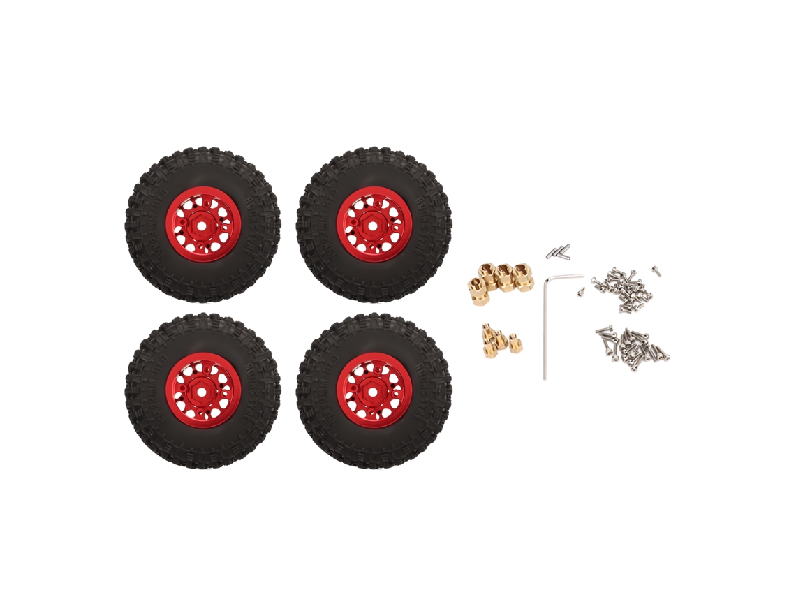 4 Pneus E Rodas De Rc Em Liga De Alumínio Para Carro Controle Remoto Traxxas 1/18 Trx4m Vermelho