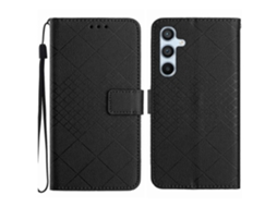 Capa De Couro Com Textura De Grade Rômbica Para Celular