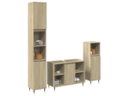 Vidaxl 3 Pcs Conj. Móveis Casa Banho Derivados Madeira Carvalho Sonoma