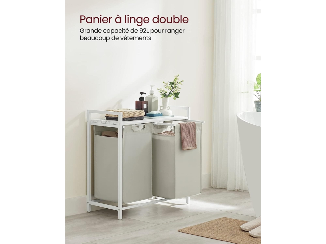 Cesto De Roupa Suja Vasagle, Com Dois Compartimentos, Extensível E Branco, Para Organizar E Guardar Roupa Suja De Forma Prática
