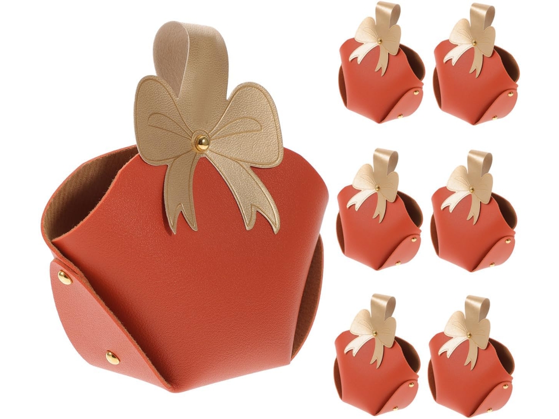 Caixa De Doces Alipis Em Couro Laranja Com Alça, Prática E Reutilizável, Pacote Com 10 Unidades, Ideal Para