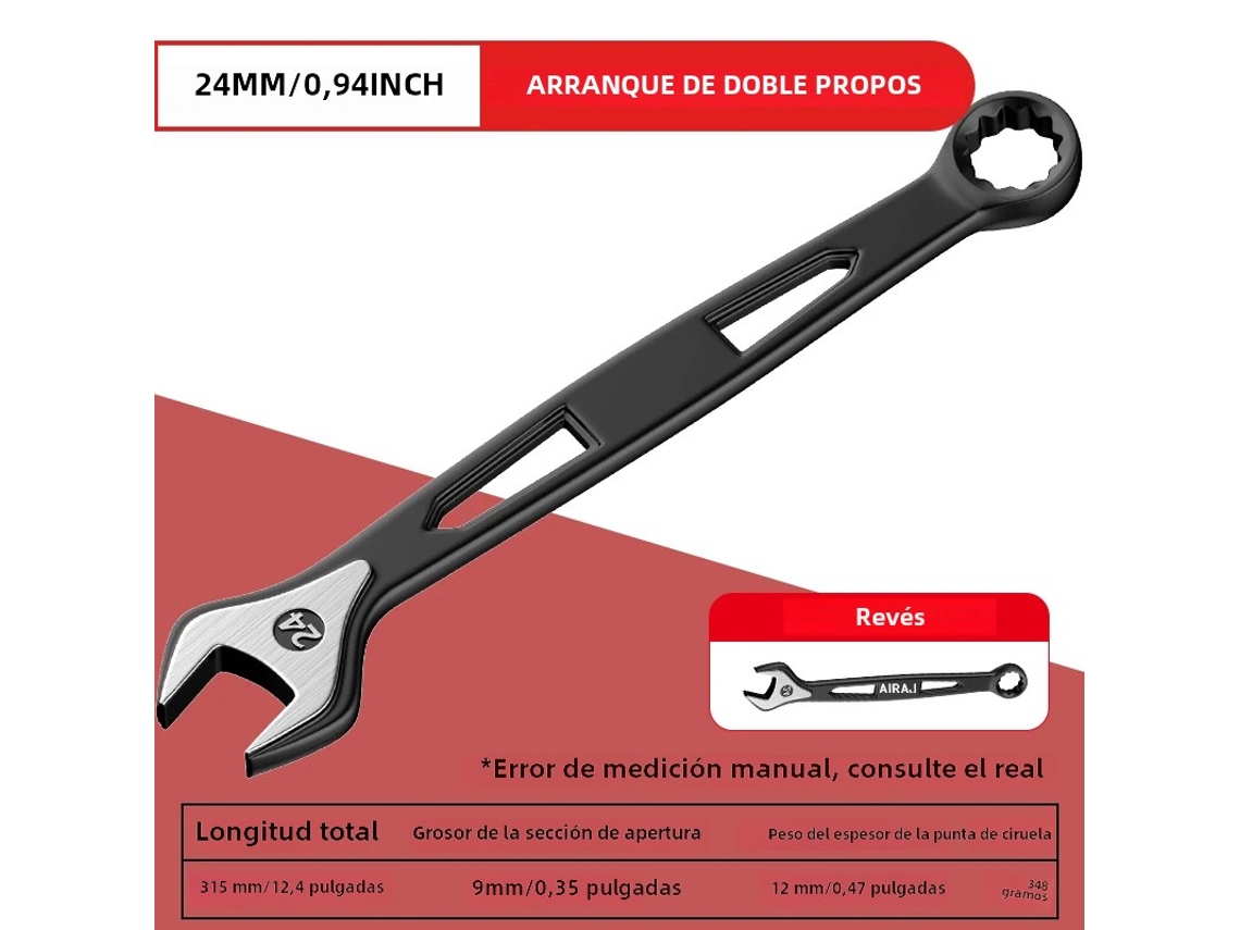 Chave De Catraca Dupla (24 Mm), Ferramenta Industrial De Reparo Automotivo Geral, Feita De Aço Carbono.