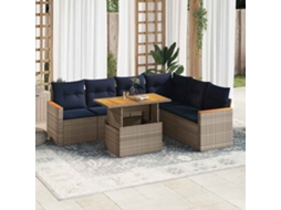 Vidaxl 7 Pcs Conjunto Sofás P/ Jardim C/ Almofadões Vime Pe Cinzento
