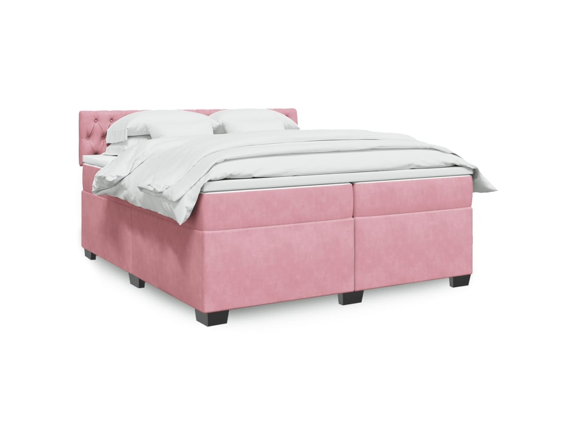 Vidaxl Cama Com Molas/colchão 200x200 Cm Veludo Rosa