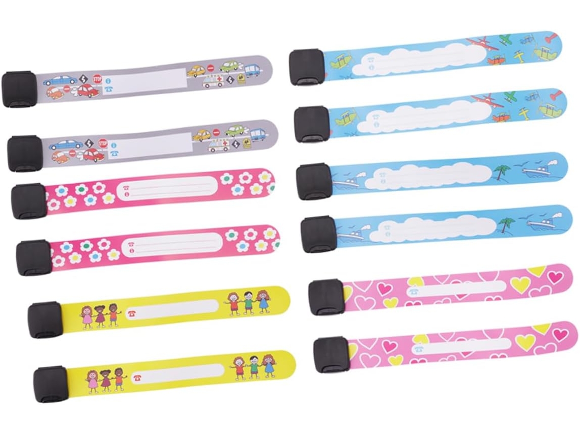 Conjunto Exceart com 12 pulseiras anti-perda em PVC para meninas, unidades externas de segurança anti-perda com desenhos.
