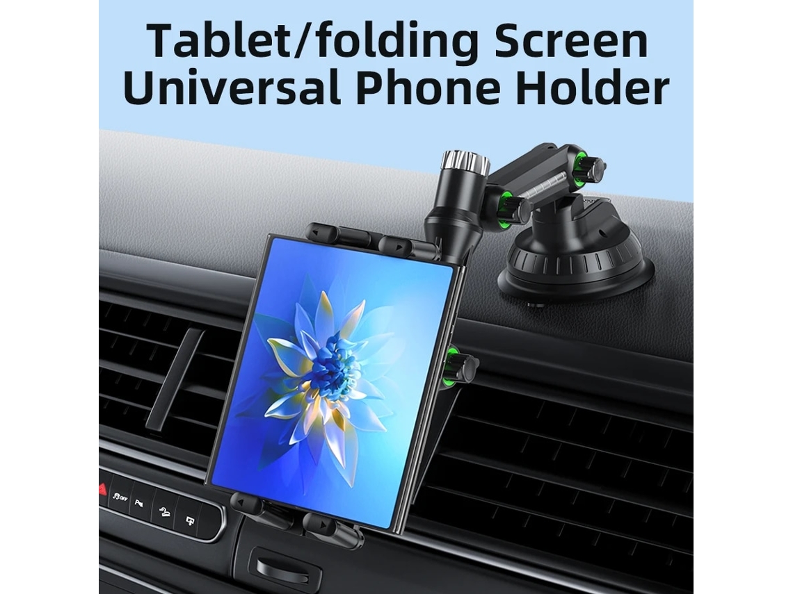 Suporte para tablet automotivo com ventosa para painel, compatível com tablets de 7" e 15" e celulares de 4" e 7", telas planas/dobráveis, preto. Viewleaf