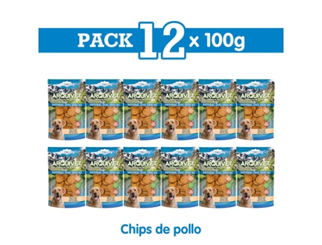 Arquivet Pack 12 Snacks Chips de Frango 100 g Snack natural para Cão