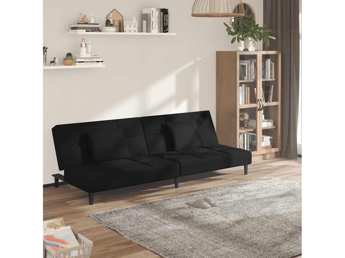 Vidaxl Sofá-cama 2 Lugares Com Duas Almofadas Veludo Preto