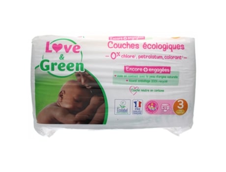 Fraldas Hipoalergênicas 52 Tamanho 3 4-9 kg LOVE & GREEN