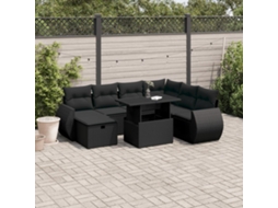 Vidaxl 8 Pcs Conjunto Sofás De Jardim Com Almofadões Vime Pe Preto
