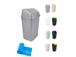 Cubo De Basura Con Tapadera Basculante - 15l / 25l / 30l / 50l - Papelera Ideal Para Cocina, Baño Y Oficina Plata 30 L + Bolsas