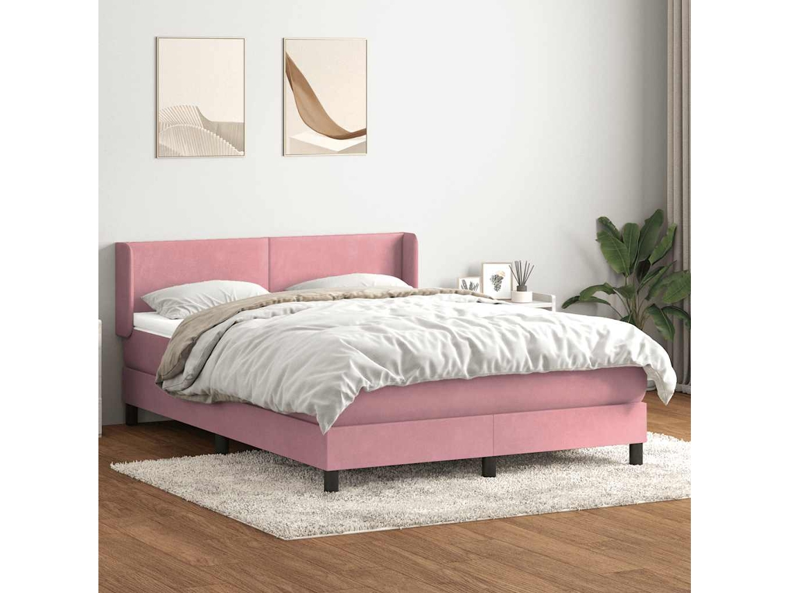 Vidaxl Cama Com Molas/colchão 140x210 Cm Veludo Rosa