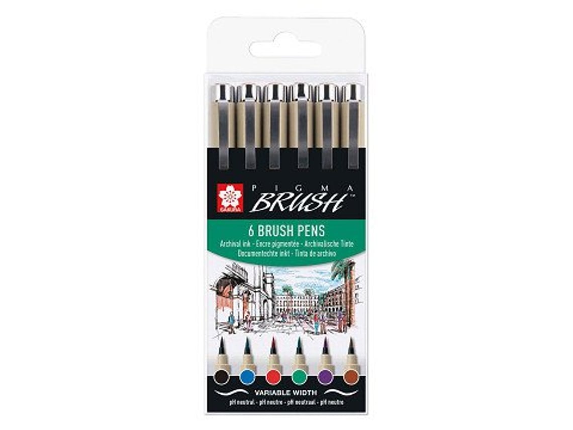 Conjunto De Canetas Pincel Sakura Estojo De Lápis Pigma Brush Com 6 Cores Para Desenhos Criativos.