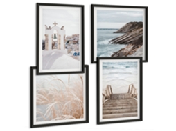 Composição De Quadros Cidades À Noite, Arranha-céus, Luzes Moldura Preta Pinturas De Quarto Espelharte (conjunto De 4 Imagens)