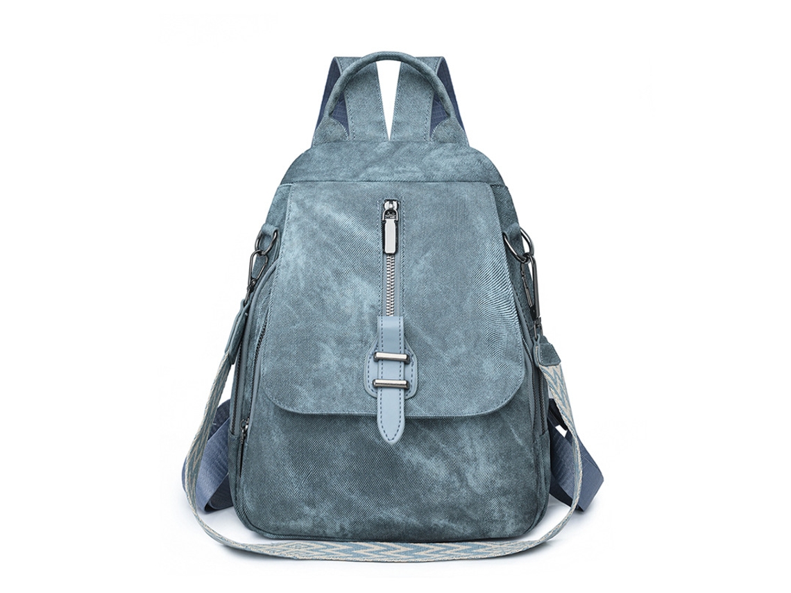 Mochila Feminina de Couro PU DIGITALLAB Grande Capacidade com Alças Ajustáveis, Azul