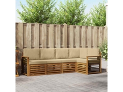 Vidaxl Conjunto De Sofá Sectional Com Almofada 5 Pcs Natural E Bege