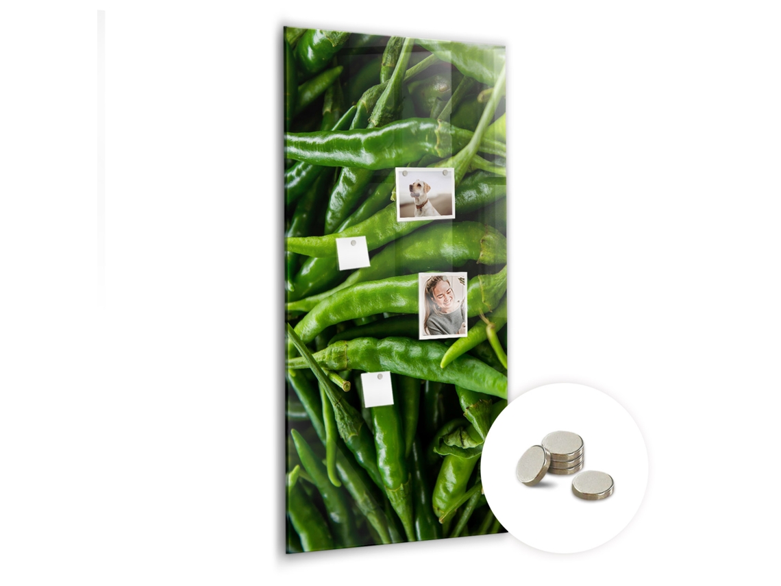 Quadro De Vidro Magnético Pimentões Verdes Para A Sala De Estar Espelharte (60x120 Cm)
