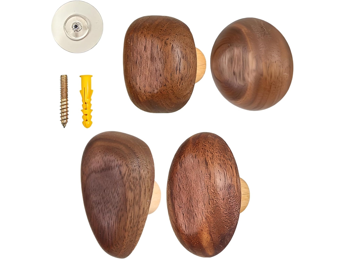 Ganchos De Parede Em Madeira Nogueira Preta, Com Design Decorativo De Seixos, Organizador Casacos, Chapéus E