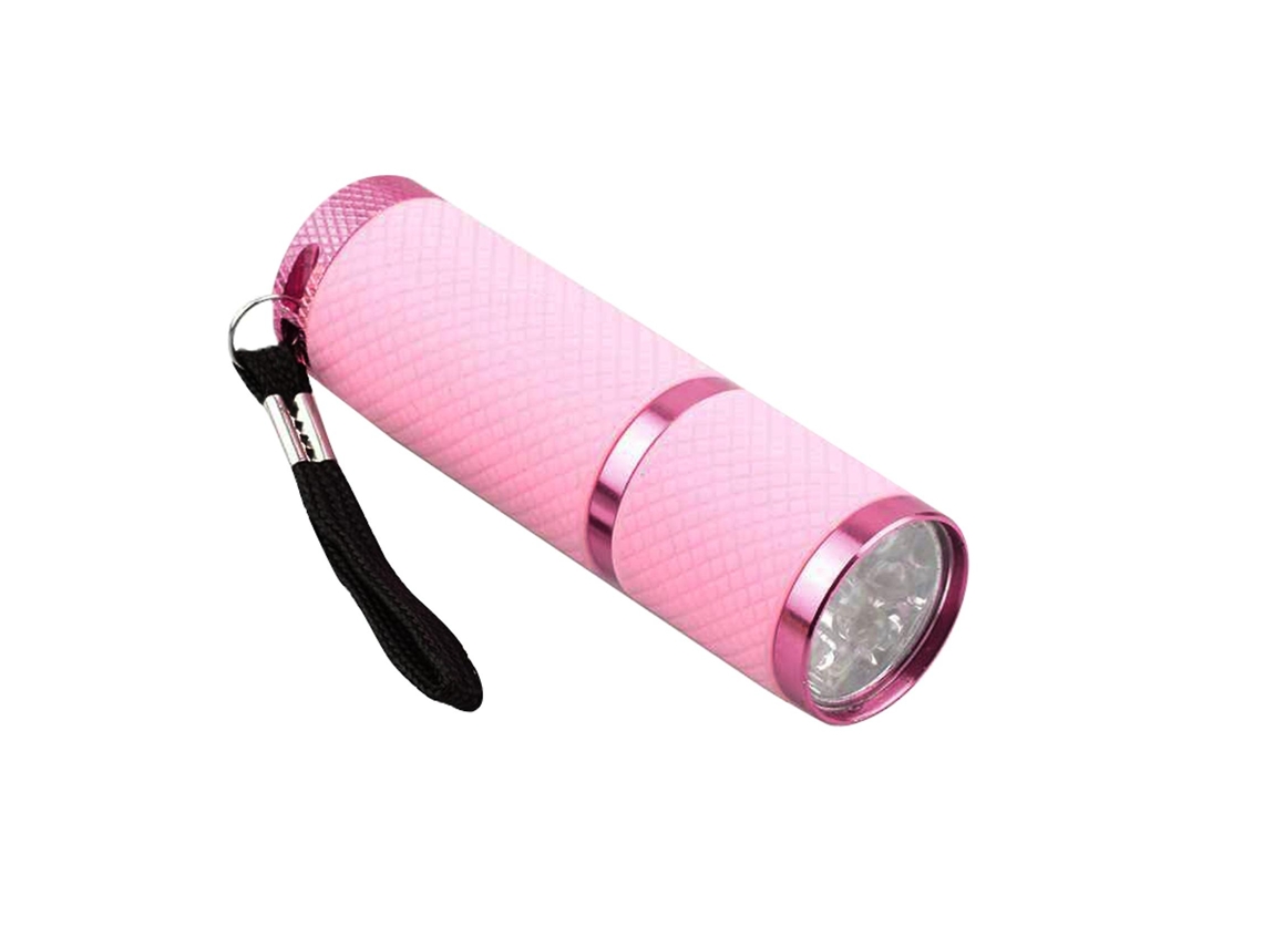 Mini Lanterna De Exterior Com Revestimento Borracha Rosa E 9 Leds