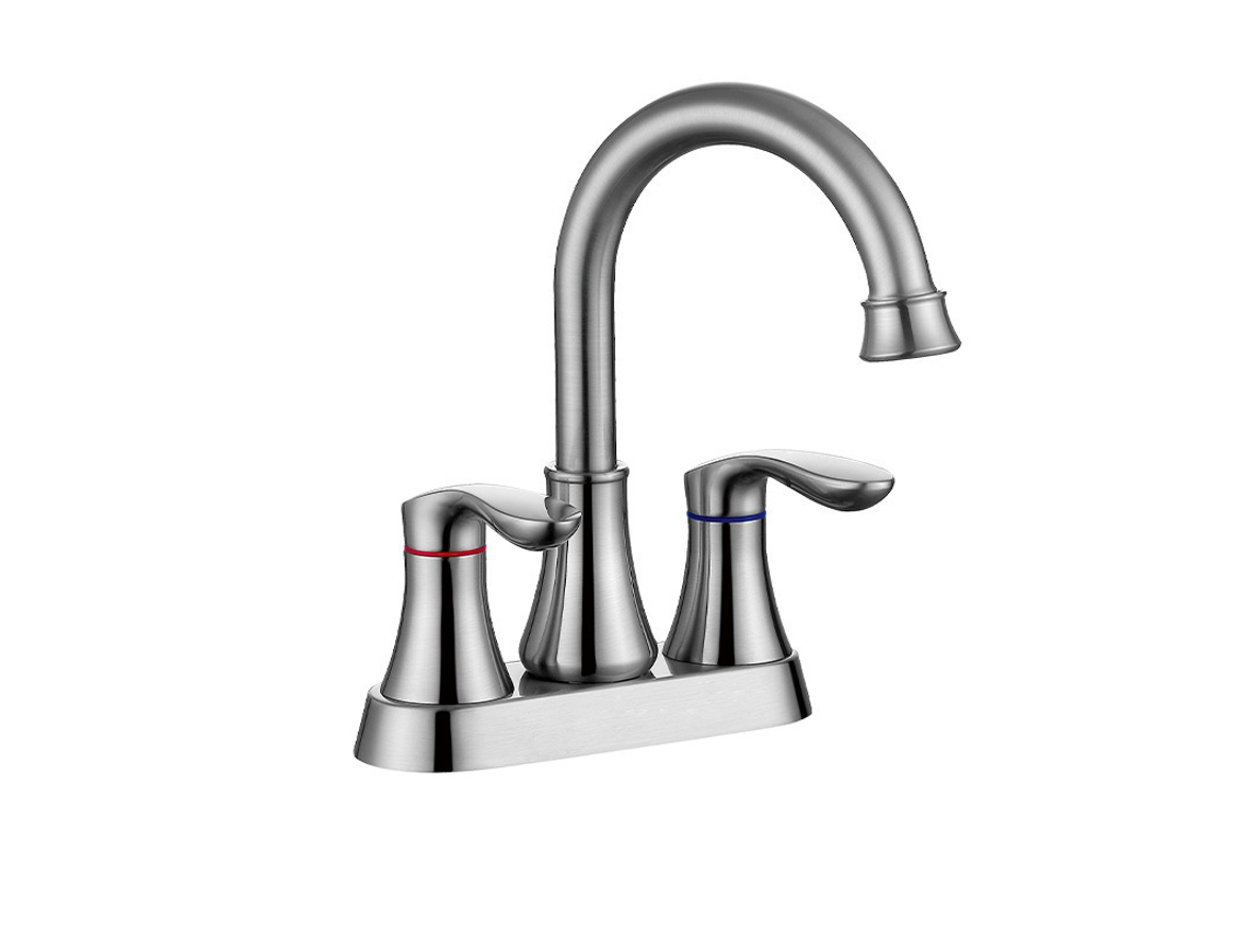 Torneira De Pia 4 Polegadas Com Duas Manivelas, Nickel Escovado, Tubo De Saída Aço Inox, Para Banheiro Igvtrade
