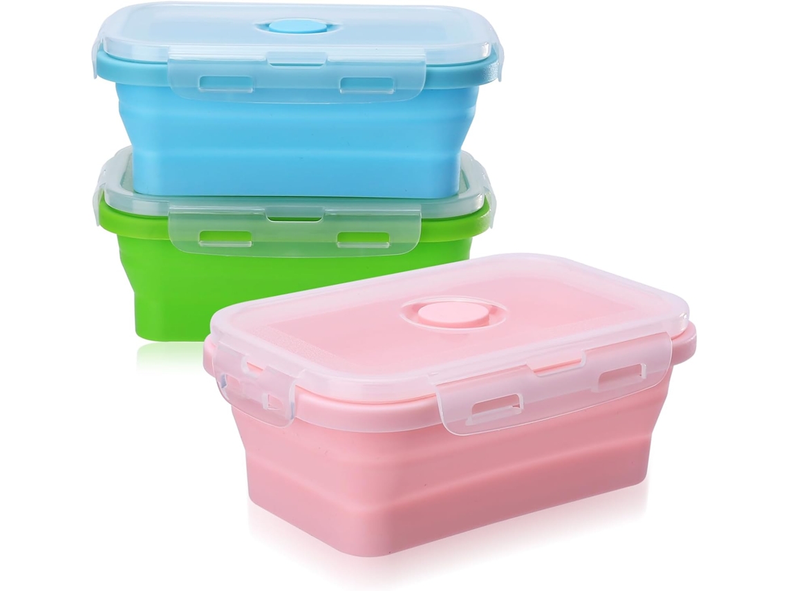 3 Recipientes De Silicone Dobráveis Com Tampa - 500 Ml - Conjunto De Marmita - Para Acampamento, Caminhada
