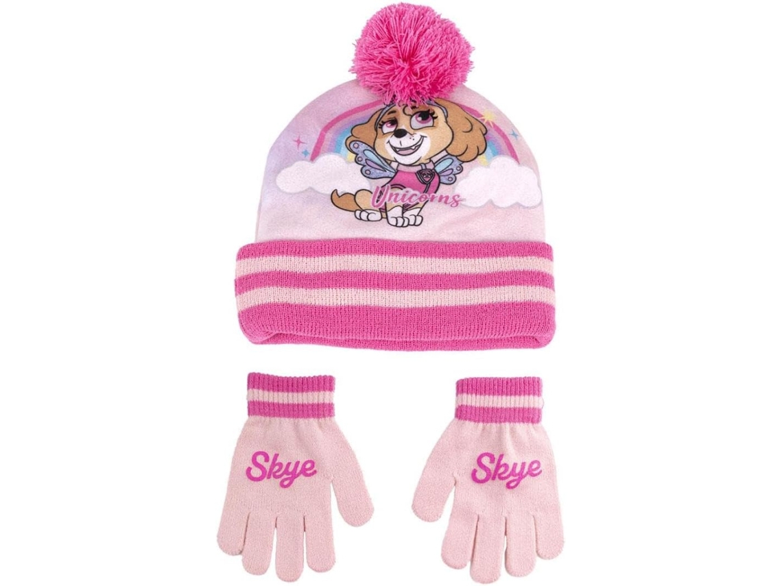 Conjunto Infantil de Luvas e Chapéu de Inverno Paw Patrol Sky Unicorns com Pompom