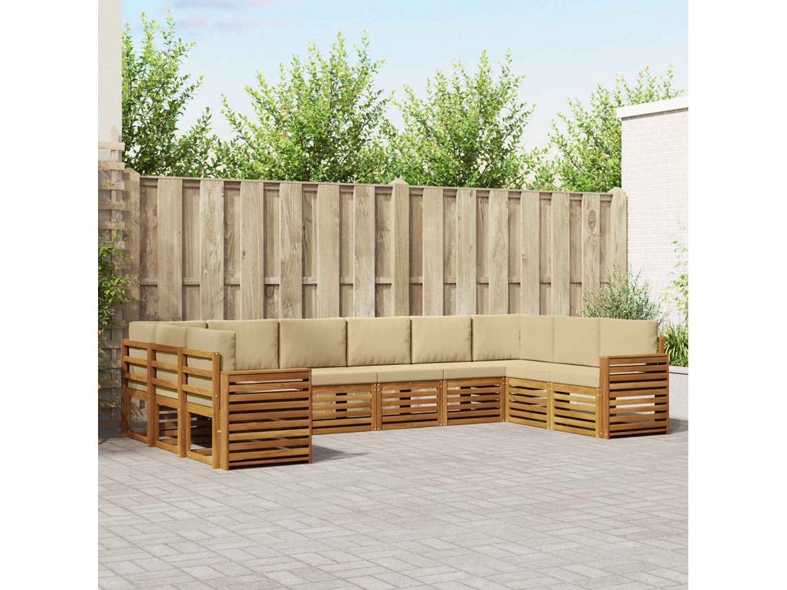 Vidaxl Conjunto De Sofá Sectional Com Almofada 10 Pcs Natural E Bege