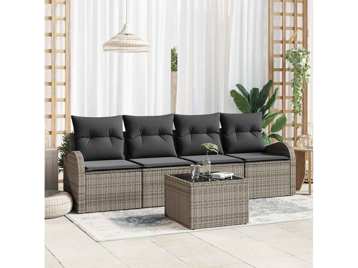 Vidaxl Conjunto De Sofá De Jardim 5 Pcs Cinzeto Vime Pe