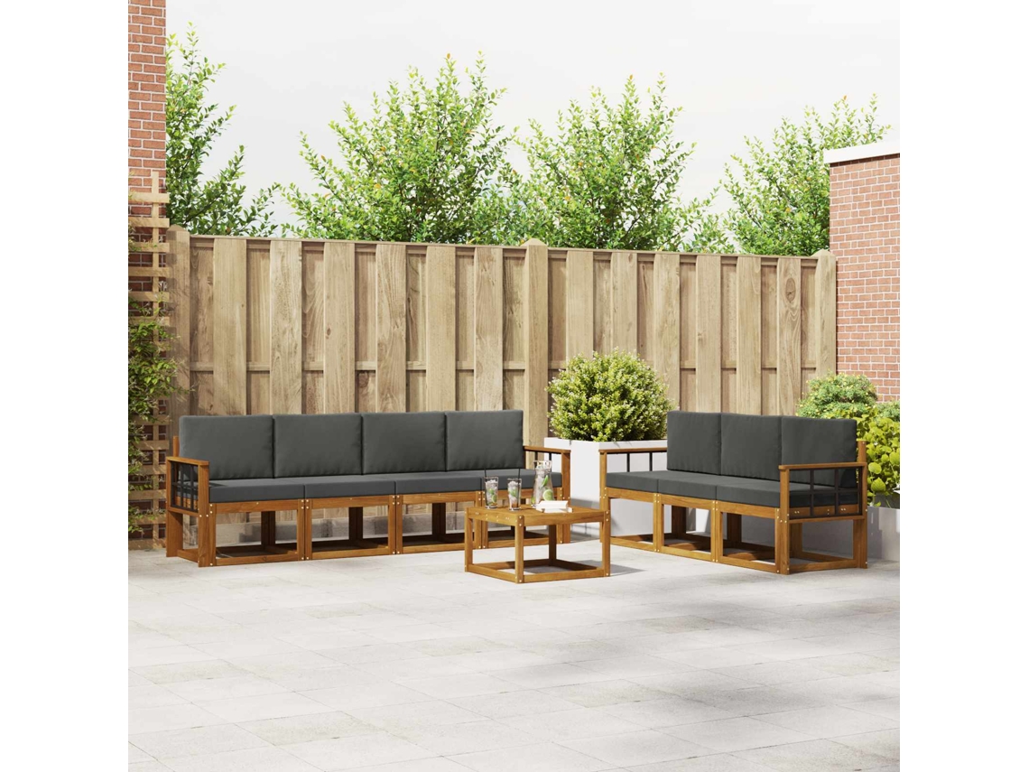 Vidaxl Conjunto De Sofás Para Exterior 8 Pcs Natural E Antracite