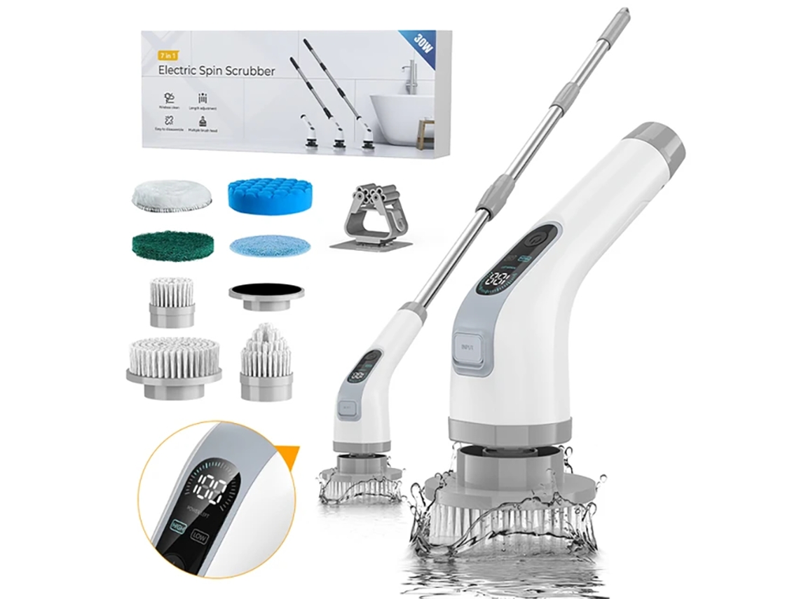 Escova de Limpeza Elétrica Sem Fio Cinza Lavadora de Chuveiro Manual Sem Fio Limpador Rotativo Multifuncional À Prova D'água Ip67 MDUG