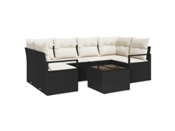 Conjunto 7 Sofá De Jardim Vidaxl Preto Vime Pe (234 X 122 X 85 Cm)