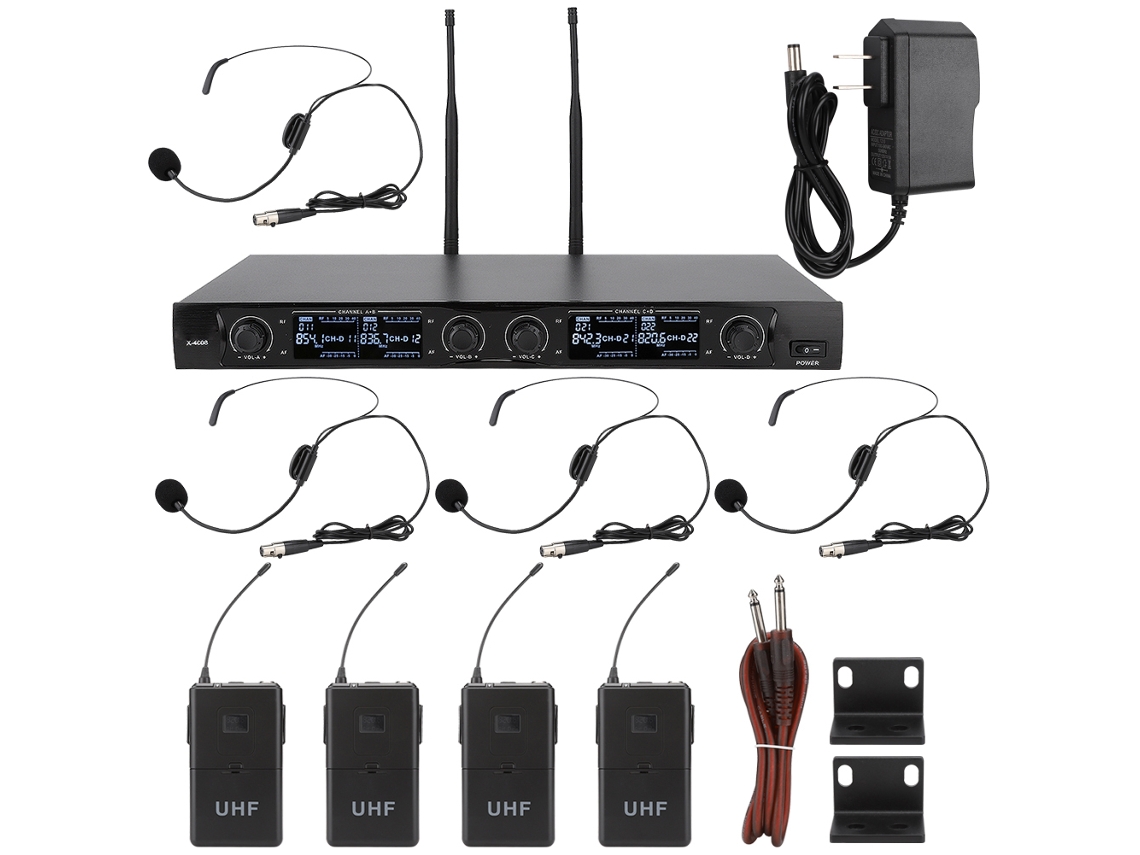 Kit De Microfones Profissional (4 Canais, 2 Antenas)