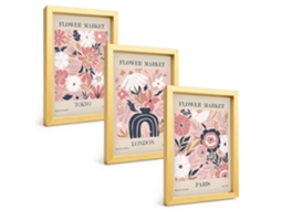 Pinturas Murais Modernasmotivos Florais Tóquio Londres Paris Moldura Dourada Fotos Para O Corredor Espelharte (3 Peças 20x30 Cm)