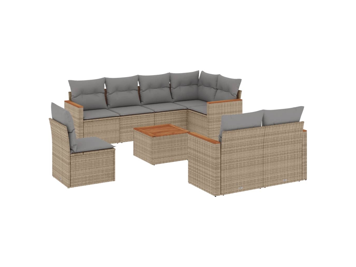 Conjunto 9 de sofás p/ jardim com almofadões vime PE bege