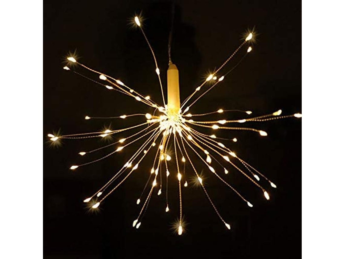Cordão de Luz Lef Estilo Fogos de Artifício em Fio de Cobre Branco Quente Alimentado Por 4Aa com Controle Remoto