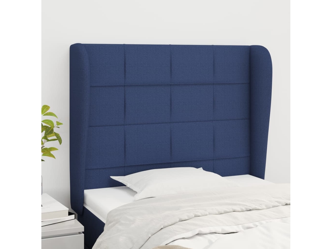 Vidaxl Cabeceira De Cama C/ Abas Tecido 93x23x118/128 Cm Azul