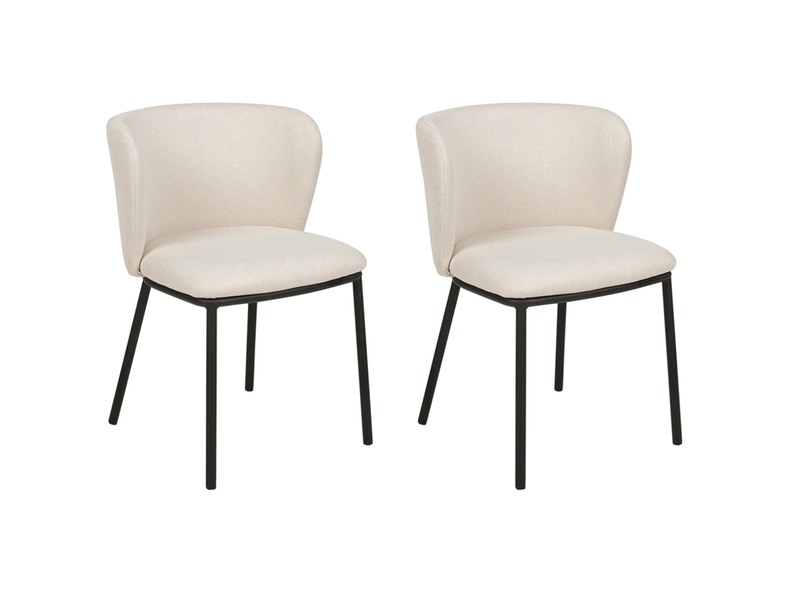 Conjunto De 2 Cadeiras De Refeição Sem Braços Beliani Mina De Tecido Branco Creme 48x52x75