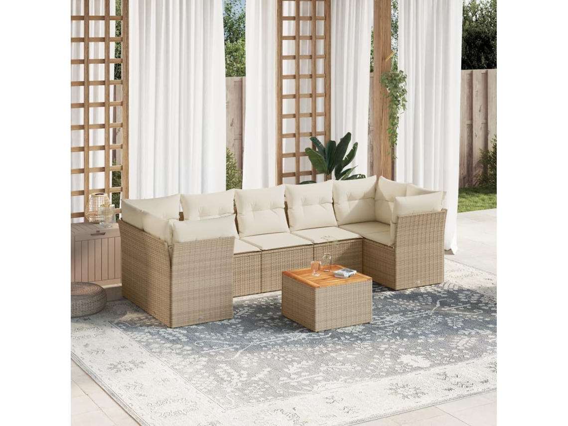 Vidaxl 8 Pcs Conjunto De Sofás P/ Jardim Com Almofadões Vime Pe Bege