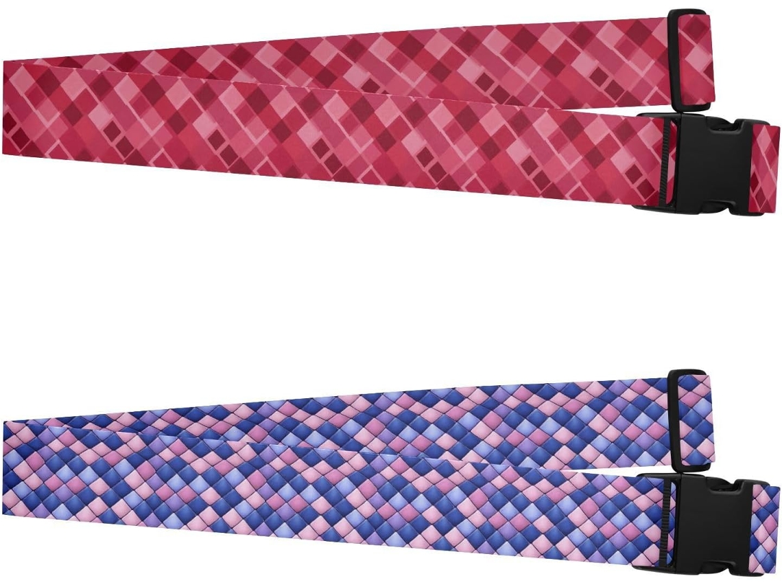 Conjunto De 2 Alças Divertidas Para Bagagem 1 Alça Xadrez Vermelho Escuro, 1 Alça Xadrez Azul Pêssego, 1 Etiqueta De