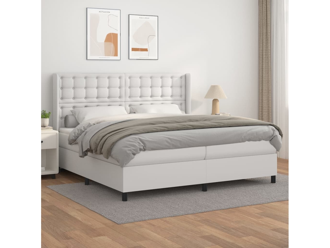 Vidaxl Cama Com Molas/colchão 200x200 Cm Couro Artificial Branco