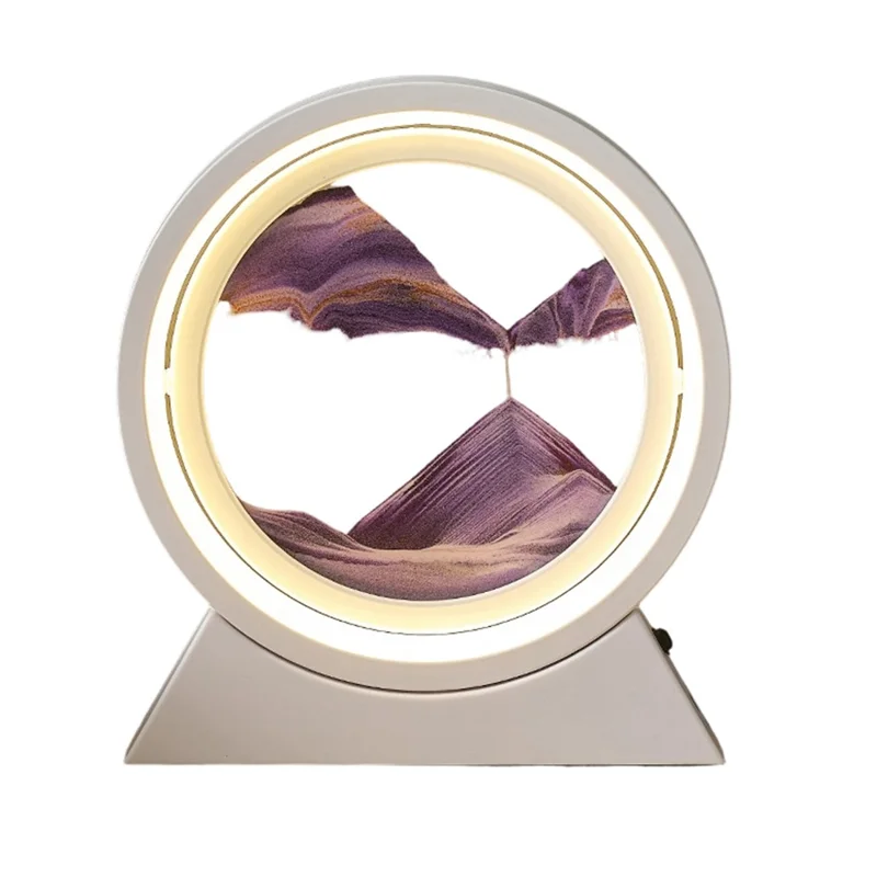 Candeeiro De Mesa Zruxe 10 Polegadas Areia Móvel Arte 3d Rotativa Bateria/usb Branco Areia Roxa