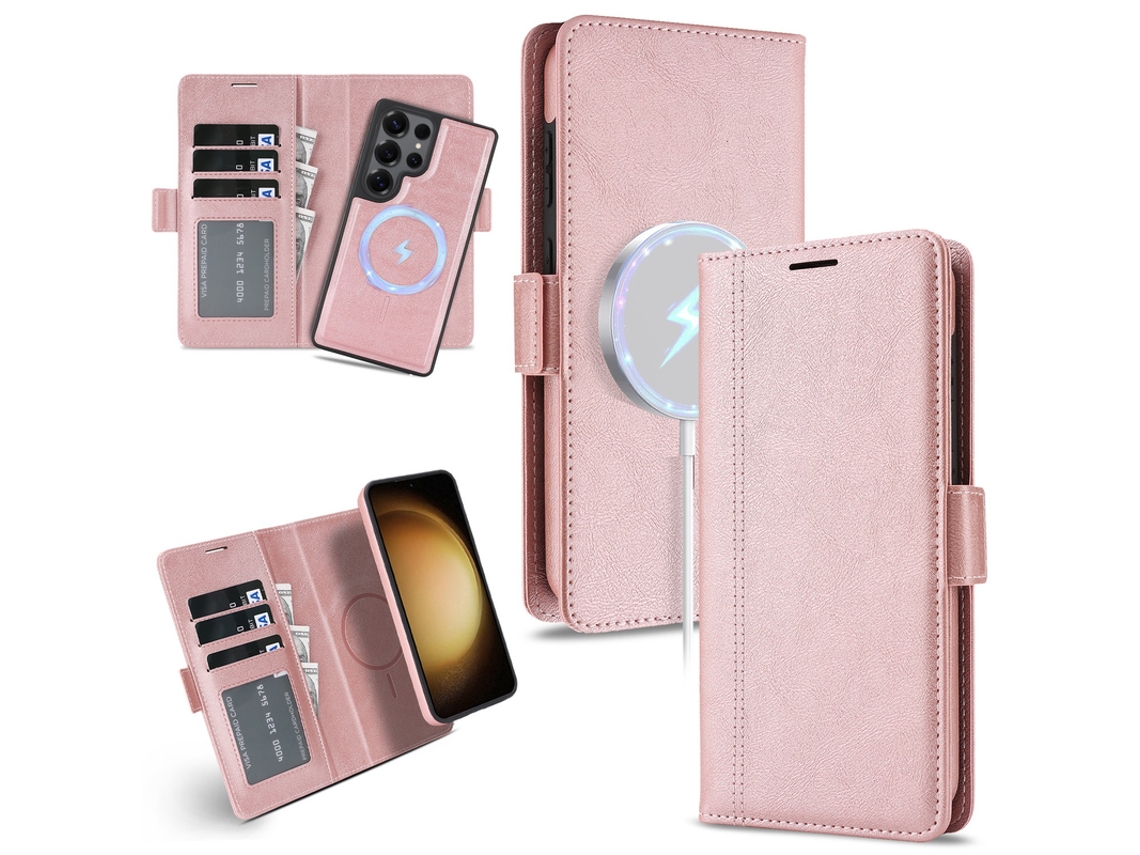 Capa Para Samsung Galaxy S26 Magnética Em Couro Pu Compatível Com Magsafe Rosa Czhhmart
