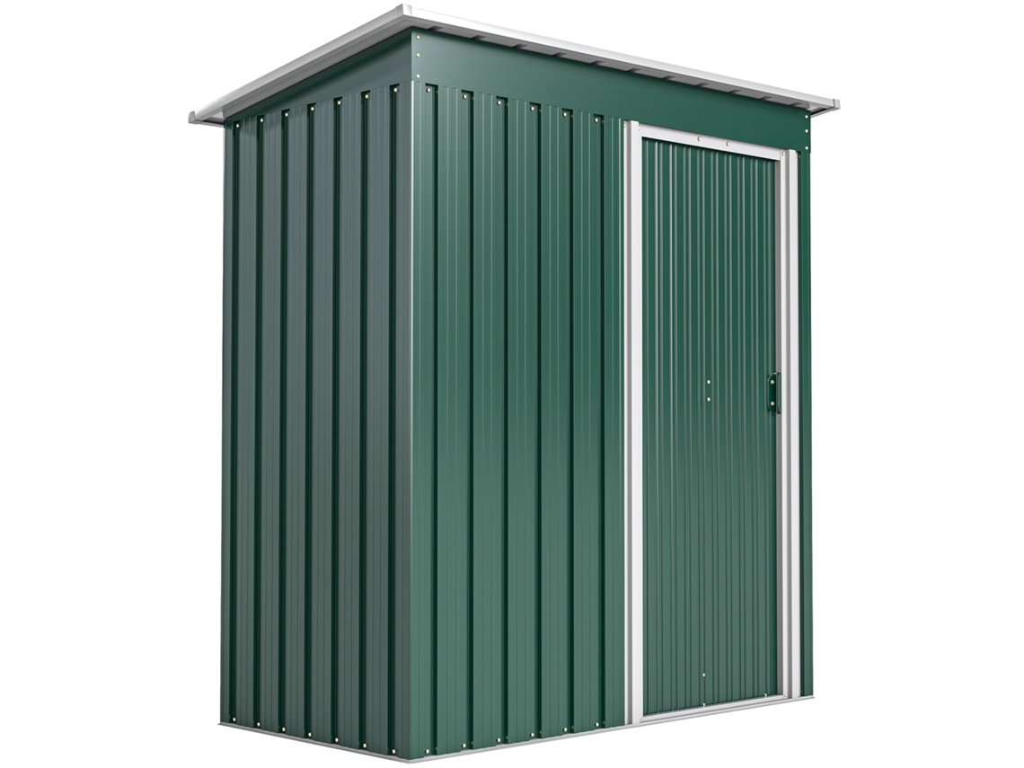 Cobertizo Metálico de Jardim 1,16 m² BTFORUS com porta de correr telhado inclinado verde