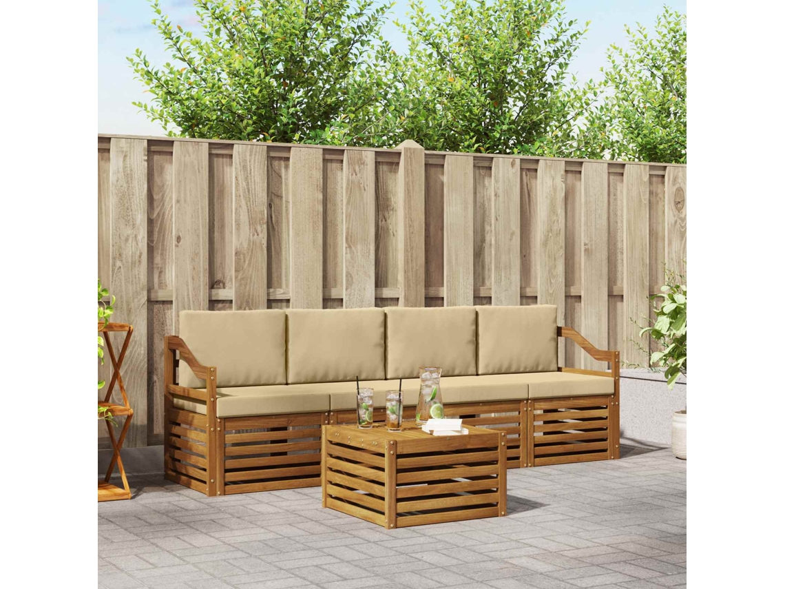 Vidaxl Conjunto De Sofás Para Exterior 5 Unid. Natureza E Bege