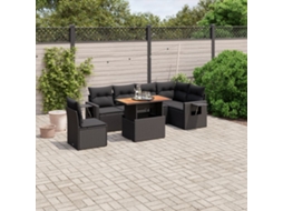 Vidaxl 7 Pcs Conjunto De Sofás P/ Jardim C/ Almofadões Vime Pe Preto