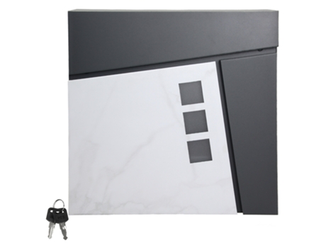 Caixa de correio 37x36,5x11 cm antracite/mármore branco com aspecto de aço ML-DESIGN